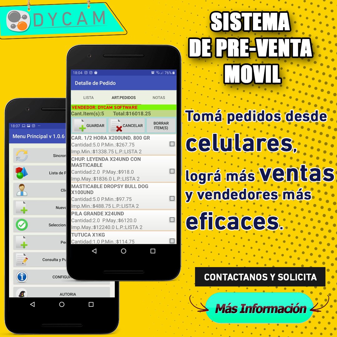 Realiza por medio de tu celular preventa y cobranza movil en sistemas Dycam Software